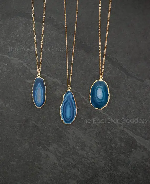 Druzy Necklace, Agate Necklace, Blue Agate Necklace, Crystal Necklace, Agate Jewelry,