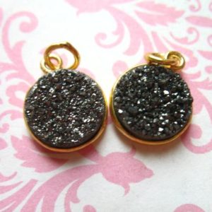 Shop Sale .. 1 5 10 pc, Drusy Druzy Pendant Charm Drusy Agate, Round, DARK GRAY, 11 mm, 24k Gold or Sterling Silver petite gcp10 ap31.2 solo | Natural genuine beads Gemstone beads for beading and jewelry making.  #jewelry #beads #beadedjewelry #diyjewelry #jewelrymaking #beadstore #beading #affiliate #ad