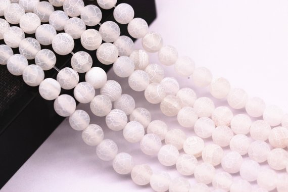 White Fire Agate Cracked Matte Round Beads 4mm 6mm 8mm 10mm 12mm 15.5" Strand