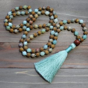 Amazonite Mala Necklace, Amazonite Mala, Amazonite Mala Beads, Boho Tassel Necklace, Long Statement Necklace, Yoga Gifts for Women, Mala 108 | Natural genuine Gemstone necklaces. Buy crystal jewelry, handmade handcrafted artisan jewelry for women.  Unique handmade gift ideas. #jewelry #beadednecklaces #beadedjewelry #gift #shopping #handmadejewelry #fashion #style #product #necklaces #affiliate #ad