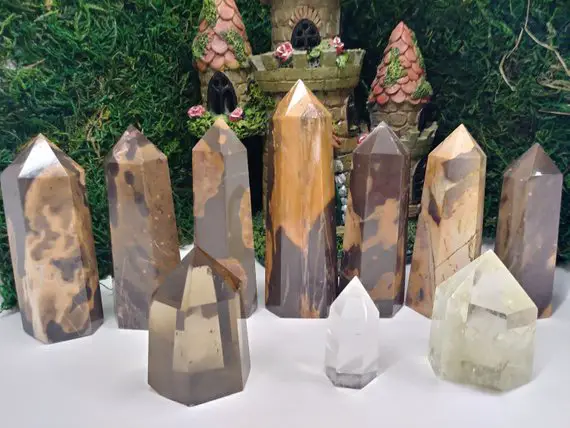Ancient Stone - Xylopal Fossil Crystal Generator Tower Polished Point Obelisk - Rare And Unique - Similar To Petrified Wood - 61 To 87 Mm