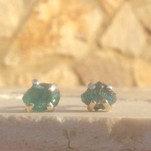 Shop Apatite Earrings! Raw Stone Silver Claw Studs, Blue Apatite Silver Stud Earrings, Natural Gemstone Earrings | Natural genuine Apatite earrings. Buy crystal jewelry, handmade handcrafted artisan jewelry for women.  Unique handmade gift ideas. #jewelry #beadedearrings #beadedjewelry #gift #shopping #handmadejewelry #fashion #style #product #earrings #affiliate #ad