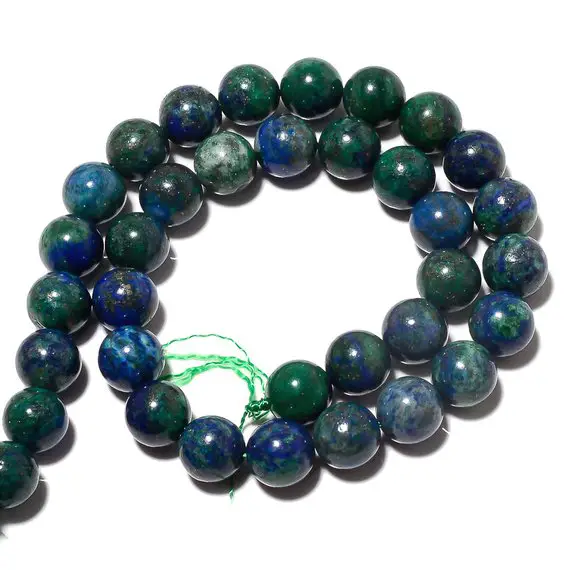Azurite Beads, Lapis Chrysocolla, Natural Azurite Malachite, 10mm Round Beads, 13 Inch Strand, Sku-bb43