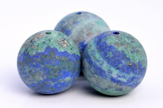 Azurite Gemstone Beads 15mm Matte Green & Blue Round Aaa Quality Loose Beads (103609)