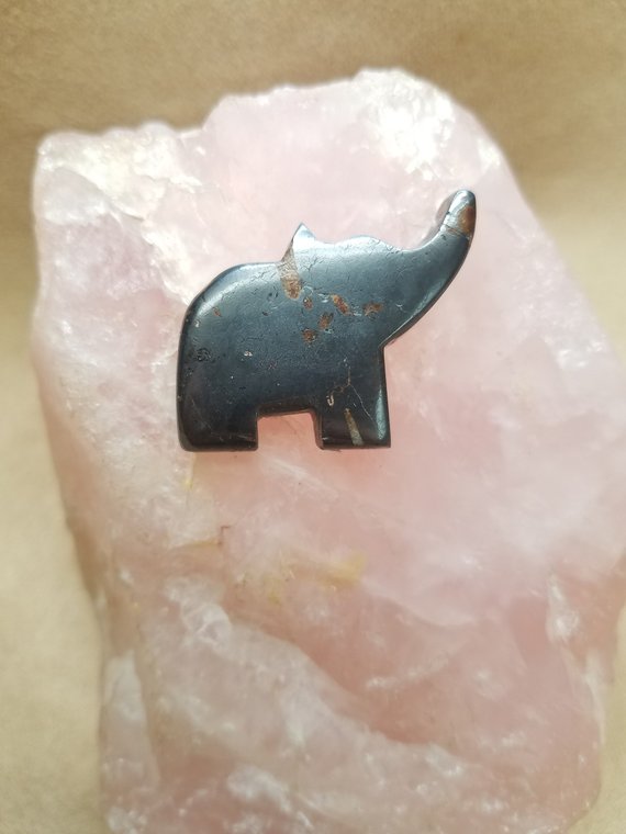 Black Metallic Hematite Medium Large Elephant Cabochon/ Backed With Jewelry Options