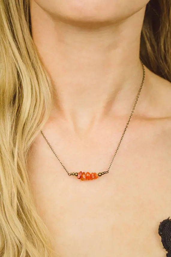 Carnelian Necklace - Carnelian Beaded Bar Necklace - Genuine Carnelian Bead Necklace - Orange Gemstone Necklace - July Birthstone Necklace