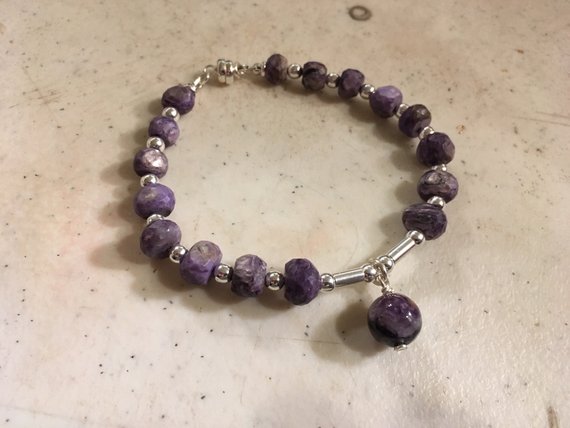 Purple Bracelet - Charoite Gemstone Jewellery - Sterling Silver Jewelry - Beaded - Handmade - Gift - Jewelrybycarmal