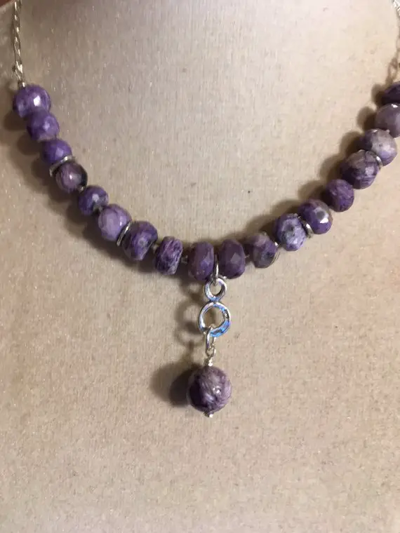 Charoite Necklace - Purple Jewelry - Sterling Silver Chain - Gemstone Jewellery - Pendant