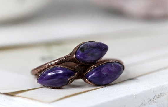 Charoite Ring - Natural Purple Stone - Stone Stacking Jewelry