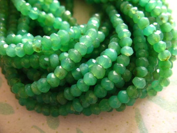 Chrysoprase Rondelles,, Luxe Aaa, 3.5-4 Mm, Faceted, 1/2 Strand, Natural, Australian May Birthstone Tr