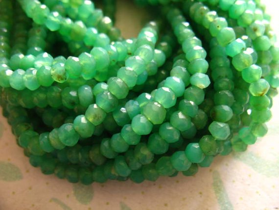 Chrysoprase Rondelles,, Luxe Aaa, 4-4.5 Mm, Faceted, 1/2 Strand, Natural, Australian May Birthstone Tr