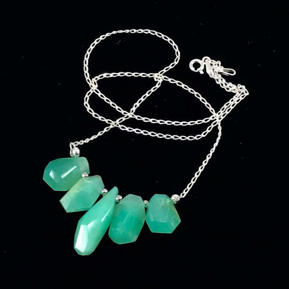 Chrysoprase Gemstone Necklace/ Apple Green/ Chrysoprase/ Gemstone/ Sterling Silver/ Necklace/ Joy/ Happiness/ Jewelry