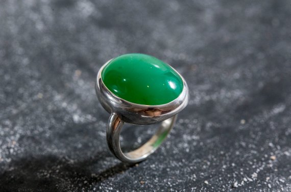 Statement Green Ring, Natural Chrysoprase, Vintage Silver Ring, Australian Stone, May Birthstone, Green Ring, Solid Silver, Real Chrysoprase