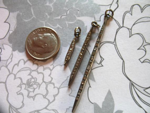 Pave Spike Pendant Charm, Diamond Pendant, Pick Size.. Small / Medium / Large, Oxidize Sterling Silver, Vintage Antique