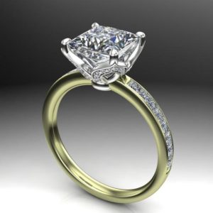 2-Carat Princess-Cut Diamond Engagement Ring, Two-Tone Green Gold | Natural genuine Gemstone rings, simple unique alternative gemstone engagement rings. #rings #jewelry #bridal #wedding #jewelryaccessories #engagementrings #weddingideas #affiliate #ad