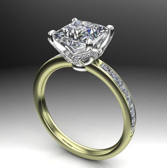 2-carat Princess-cut Diamond Engagement Ring, Two-tone Green Gold