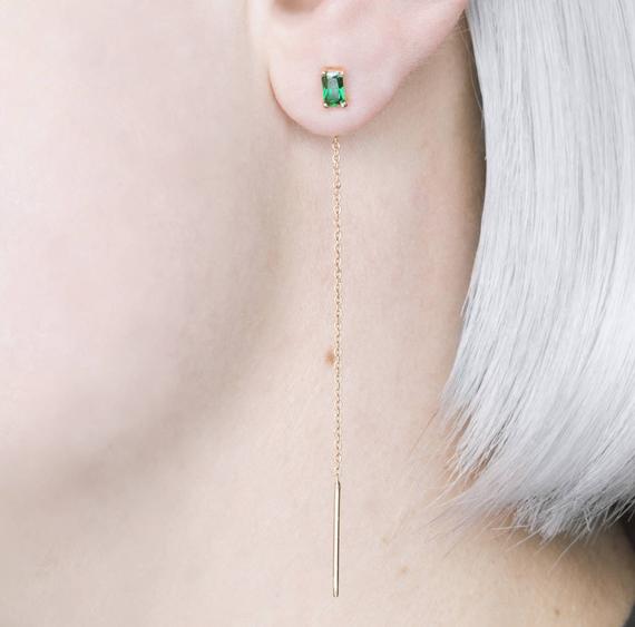 Rose Gold Emerald Crystal Threader Earrings - Threader Earrings - Gemstone Earrings - Rose Gold Earrings- Green Emerald Earrings -embers