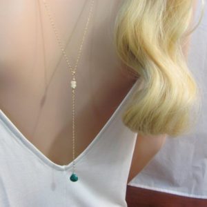 Shop Emerald Necklaces! Emerald Backdrop Necklace, Wedding Back Chain Lariat, Necklace for the Bride | Natural genuine Emerald necklaces. Buy handcrafted artisan wedding jewelry.  Unique handmade bridal jewelry gift ideas. #jewelry #beadednecklaces #gift #crystaljewelry #shopping #handmadejewelry #wedding #bridal #necklaces #affiliate #ad