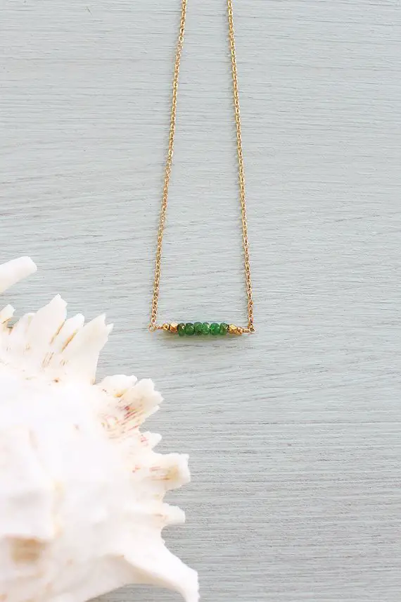 Tsavorite Bead Bar Necklace - Semi-precious Tsavorite Gemstone Bar Necklace - Genuine Green Garnet Tsavorite Necklace - January Birthstone