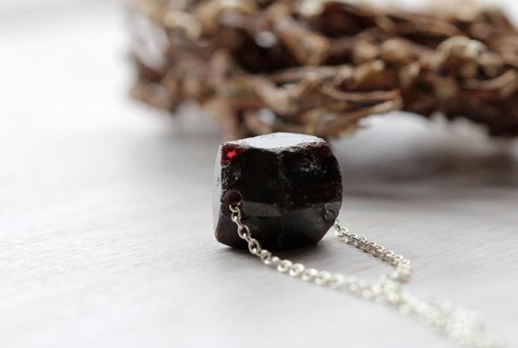 Garnet Necklace - Red Stone Pendant - Sterling Silver Chain - Beaded Stone Pendant