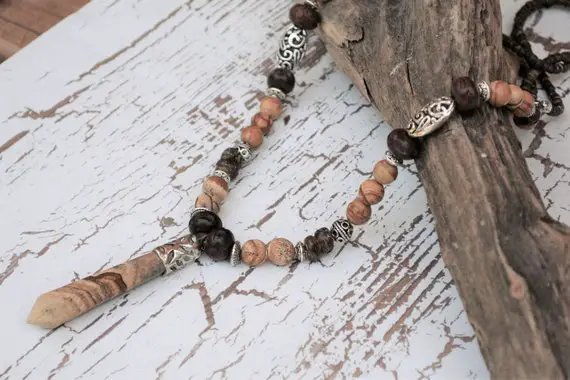 Picture Jasper Point Necklace, Semi-precious Stone Necklace, Grounding Earthy Stone Pendant Necklace
