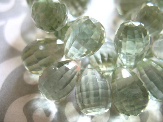 Green Amethyst Teardrops Briolettes / 5-20 Pcs, 8-10 Mm, Aaa / Stepcut Faceted, Seafoam Green Beads, Wholesale February Birthstone Tr Solo