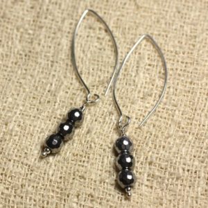 Shop Hematite Earrings! Boucles d'Oreilles Argent 925 Crochets 40mm – Hématite Rhodium Facettée 6mm | Natural genuine Hematite earrings. Buy crystal jewelry, handmade handcrafted artisan jewelry for women.  Unique handmade gift ideas. #jewelry #beadedearrings #beadedjewelry #gift #shopping #handmadejewelry #fashion #style #product #earrings #affiliate #ad