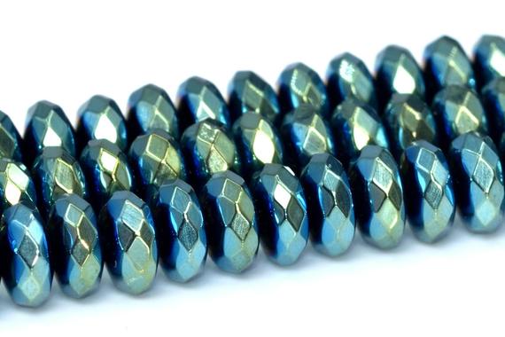 6x3mm Aqua Blue Hematite Beads Grade Aaa Natural Gemstone Faceted Rondelle Loose Beads 15" / 7.5" Bulk Lot Options (101674)