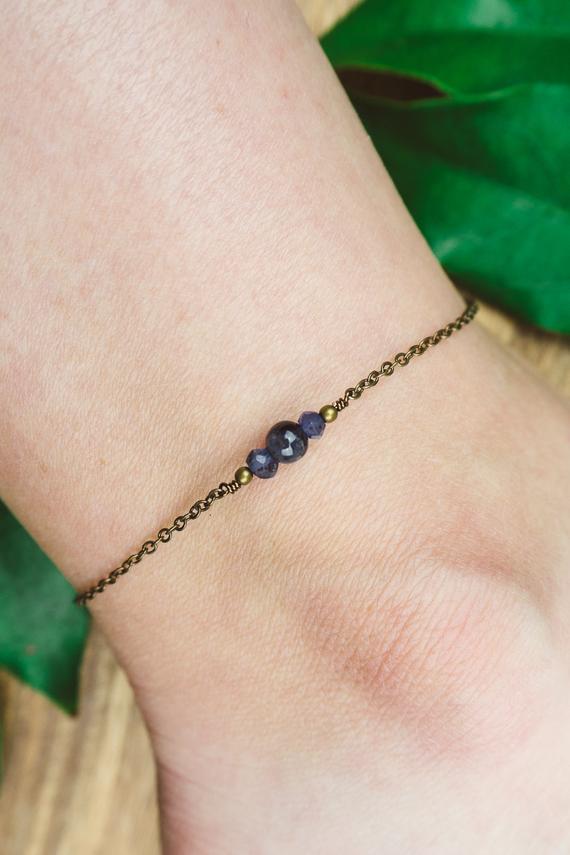 Iolite Ankle Bracelet. Iolite Anklet. Handmade Jewelry Gift For Her. Water Sapphire Gemstone Anklet. September Birthstone Crystal Anklet.