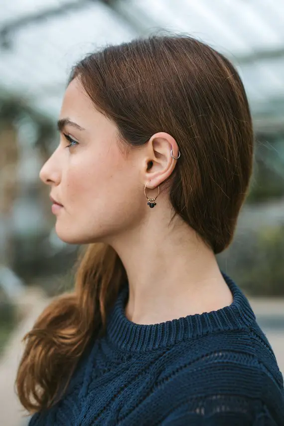 Iolite Modern Minimal Hoops. Simple Hoop Earrings. Beaded Hoops For Her. Boho Earrings. Iolite Earrings. September Birthstone