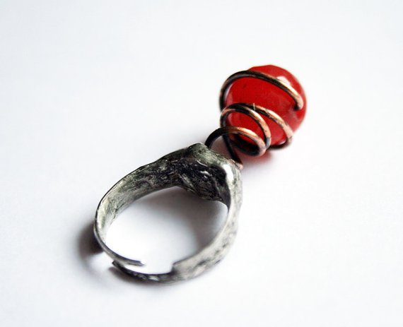 Statement Ring, Adjustable Ring, Jade Ring, Red Ring, Bead Ring, Gemstone Ring, Raw Ring, Cocktail Ring, Organic Ring, Mother Gift