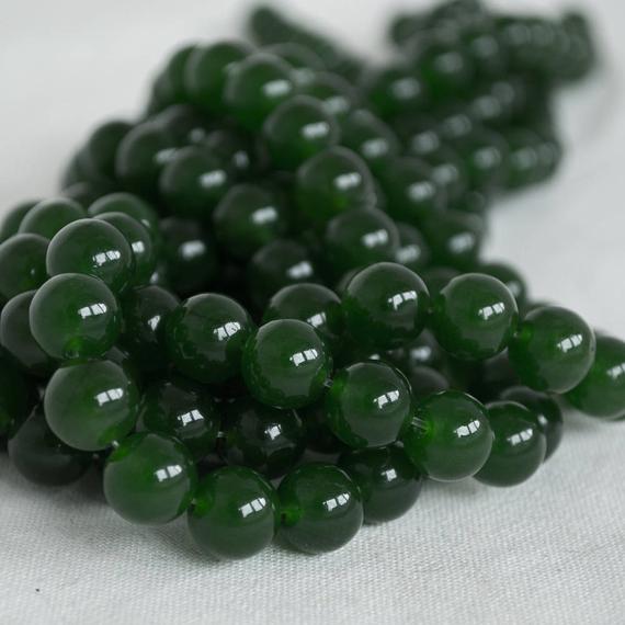 Dark Green Jade (dyed) Semi-precious Gemstone Round Beads - 4mm, 6mm, 8mm, 10mm Sizes - 15" Strand