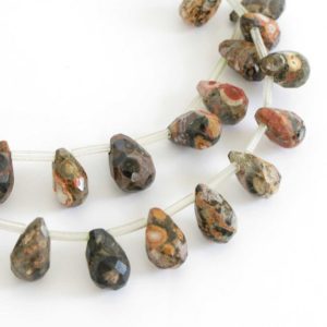 Shop Jasper Bead Shapes! Leopardskin Jasper Beads, 10x6mm Faceted Briolette Jasper Beads,  Earth Tones, Great Patterning, Full Strand,  Jas238 | Natural genuine other-shape Jasper beads for beading and jewelry making.  #jewelry #beads #beadedjewelry #diyjewelry #jewelrymaking #beadstore #beading #affiliate #ad