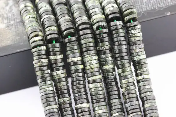 Green Zebra Skin Jasper Heishi Discs Beads 5x1.5mm 6x1.5mm 7x1.5mm 15.5" Strand
