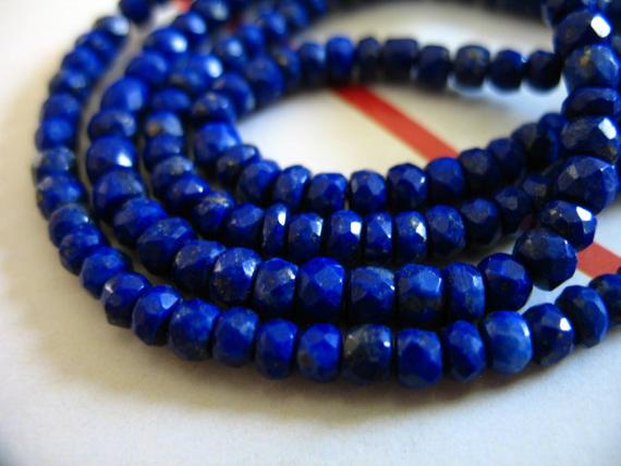 Lapis Lazuli Rondelles Beads, 3-4 Mm, Full Strand, September Birthstone, Pyrite Inclusions, Dark Blue Brides Bridal