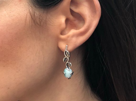 Larimar Earrings, Natural Larimar, Leaf Earrings, Dainty Earrings, Blue Earrings, March Birthstone, Jewel Of Atlantis, Larimar Earrings,blue