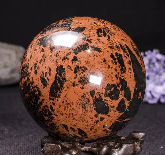 3.32"large Mahogany Obsidian Sphere/grounding Stone/obsidian Ball/energy Stone/decoration/mahogany Obsidian Crystal Sphere-83mm-721g