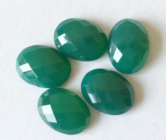 16mm Green Onyx Oval Rose Cut Cabochons, Green Onyx Checker Cut Cabochons, 4 Pieces Oval Flat Back Green Onyx Cabochon For Jewelry - Bgpc524
