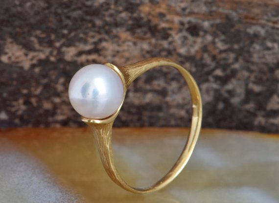 Gold Pearl Ring-pearl Ring-yellow Gold Ring-wedding -art Nouveau Ring-anniversary Present-for Her Birthday-white Pearl Statement Ring