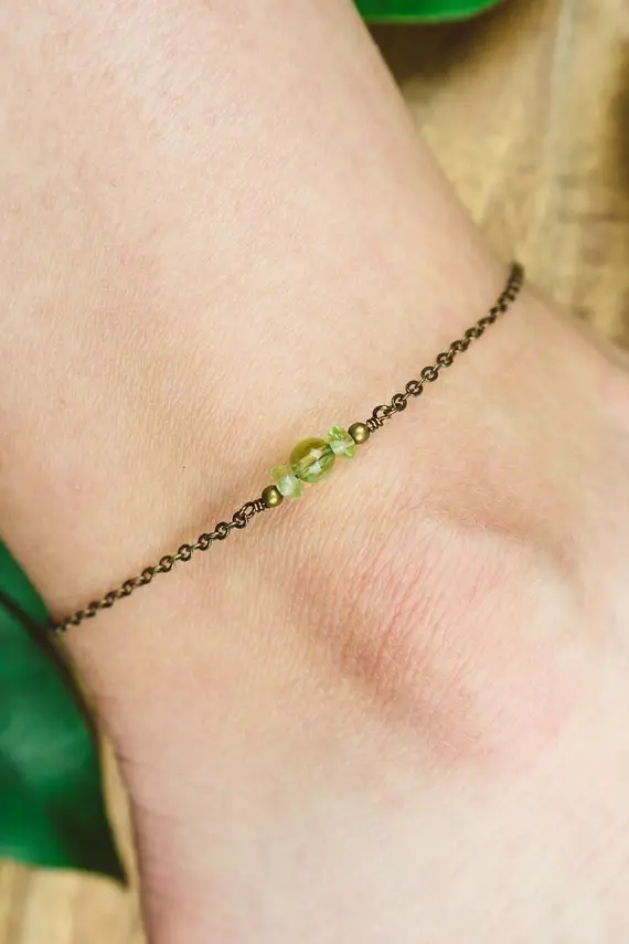 Green Peridot Ankle Bracelet. Peridot Anklet. Handmade Jewelry Gift For Her. Green Gemstone Anklet. August Birthstone Crystal Anklet.