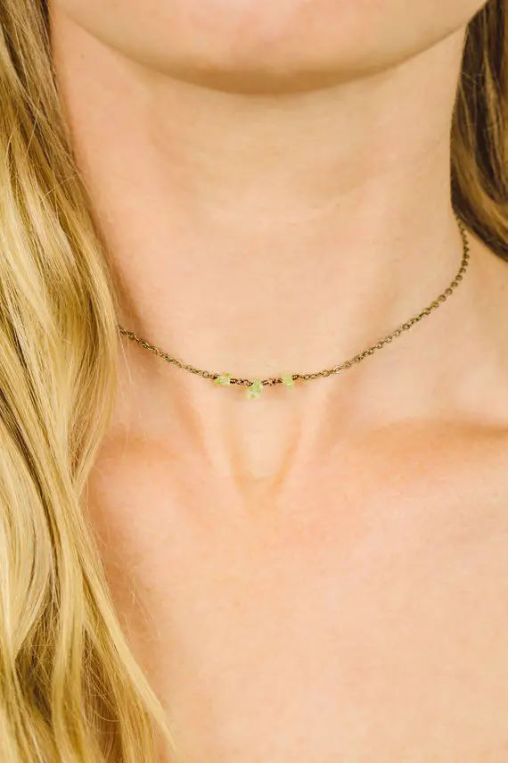 Peridot Choker. Green Peridot Choker Necklace. Bright Green Peridot Necklace. Boho Green Gemstone Jewelry. August Birthstone Necklace.