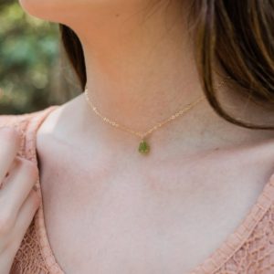 Tiny raw green peridot gemstone pendant choker necklace in gold, silver, bronze or rose gold – August birthstone necklace. Chartreuse choker | Natural genuine Peridot pendants. Buy crystal jewelry, handmade handcrafted artisan jewelry for women.  Unique handmade gift ideas. #jewelry #beadedpendants #beadedjewelry #gift #shopping #handmadejewelry #fashion #style #product #pendants #affiliate #ad