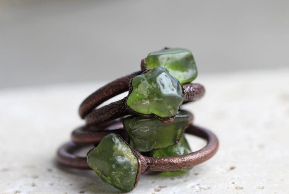 Peridot Ring - Polished Stone Solitaire - August Birthstone