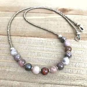 Petrified Wood Necklace, Boho Beaded Necklace, Petrified Wood Jewelry, Minimalist Necklace, Beaded Jewelry, Boho Jewelry | Natural genuine Petrified Wood jewelry. Buy crystal jewelry, handmade handcrafted artisan jewelry for women.  Unique handmade gift ideas. #jewelry #beadedjewelry #beadedjewelry #gift #shopping #handmadejewelry #fashion #style #product #jewelry #affiliate #ad