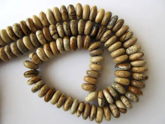 Picture Jasper Rondelle Beads, Smooth Picture Jasper Beads, 10mm Each, 18 Inch Strand, Gds613
