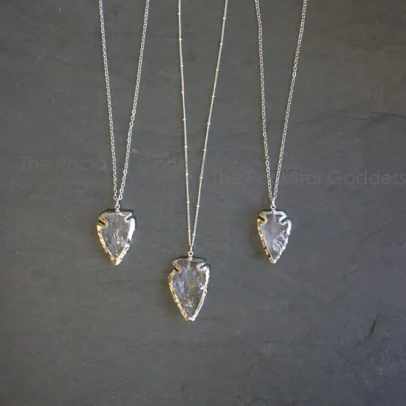 Silver Arrowhead Necklace, Raw Quartz Necklace, Silver Quartz Necklace, Crystal Necklace, Layering Necklace, Quartz Arrow Necklace