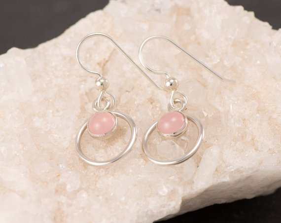Rose Quartz Earrings- Silver Pink Stone Earrings- Dangle Earrings- Silver Earrings With Pink Gemstones- Valentine's Day Gift