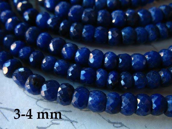 10-100 Pcs / 3.5-4 Mm Sapphire Beads Rondelle Gemstones, Medium Blue, Luxe Aaa / Dyed September Birthstone Tr S Wholesale Dsa 34 Solo