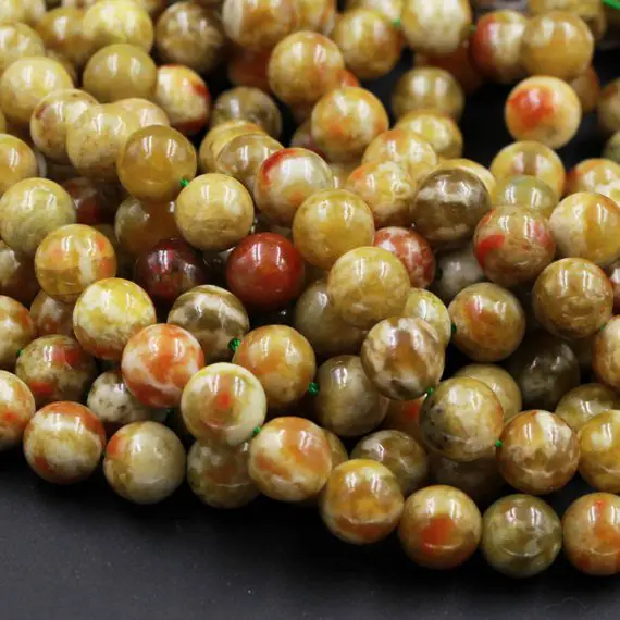 Rare Natural Russian Blood Serpentine Jade 4mm 6mm 8mm 10mm 12mm Round Beads Red Mustard Green Jade From Russia 15.5" Strand