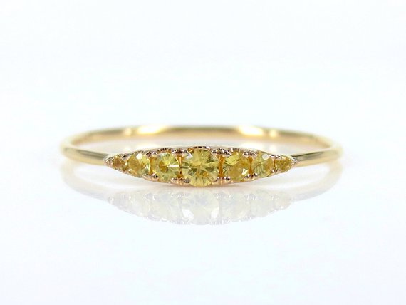 Seven-stone Graduated Yellow Sapphire Ring In 18k Yellow Gold